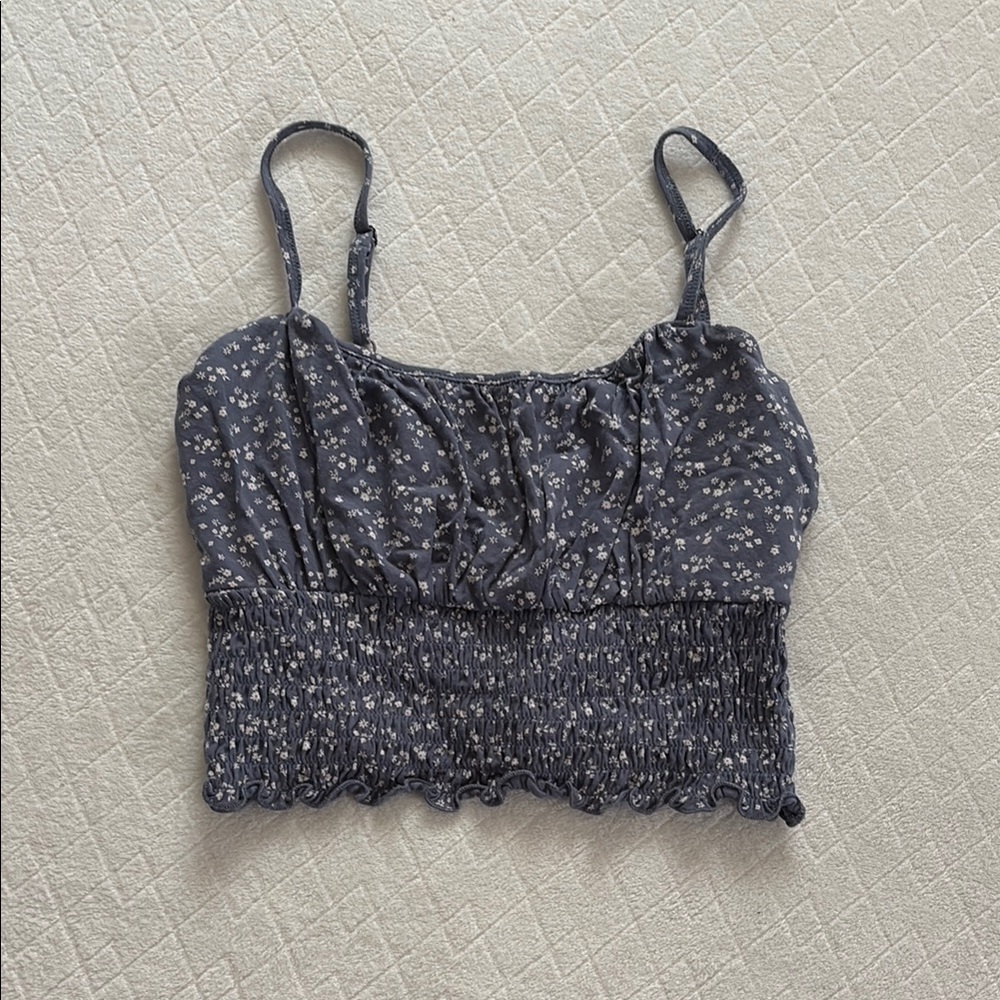 Hollister Floral Smocked Navy Blue Crop Top